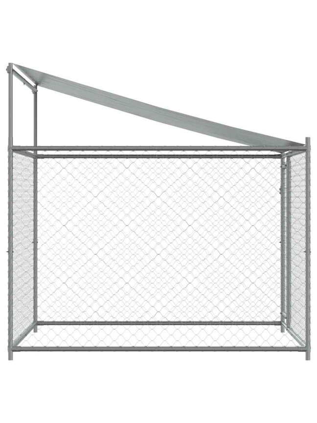Narvas šunims su stogu ir durimis, pilkas, 2x2x2m, plienas 3