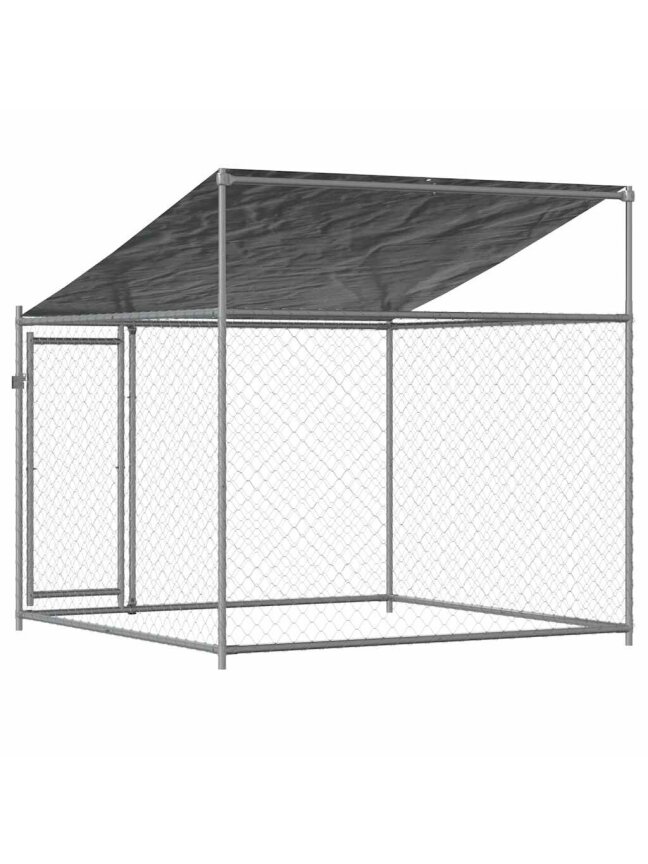 Narvas šunims su stogu ir durimis, pilkas, 2x2x2m, plienas 4