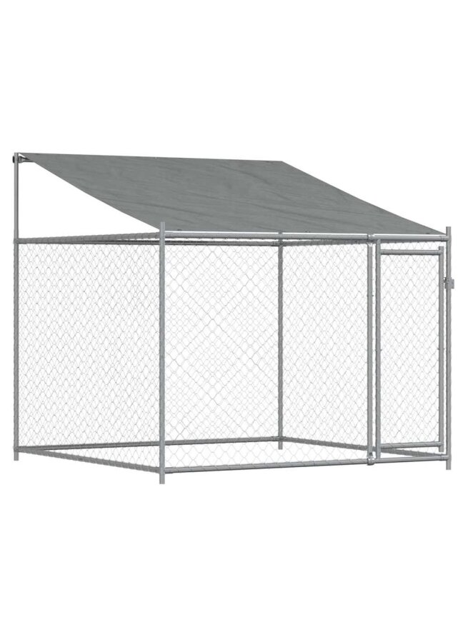 Narvas šunims su stogu ir durimis, pilkas, 2x2x2m, plienas 1