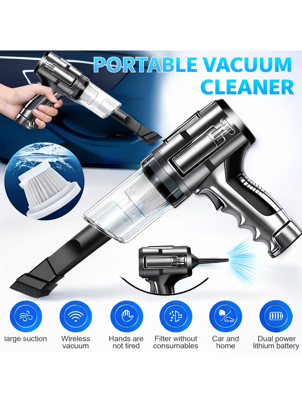 Portable Handheld Car Vacuum Cleaner for Dry and Wet Cleaning