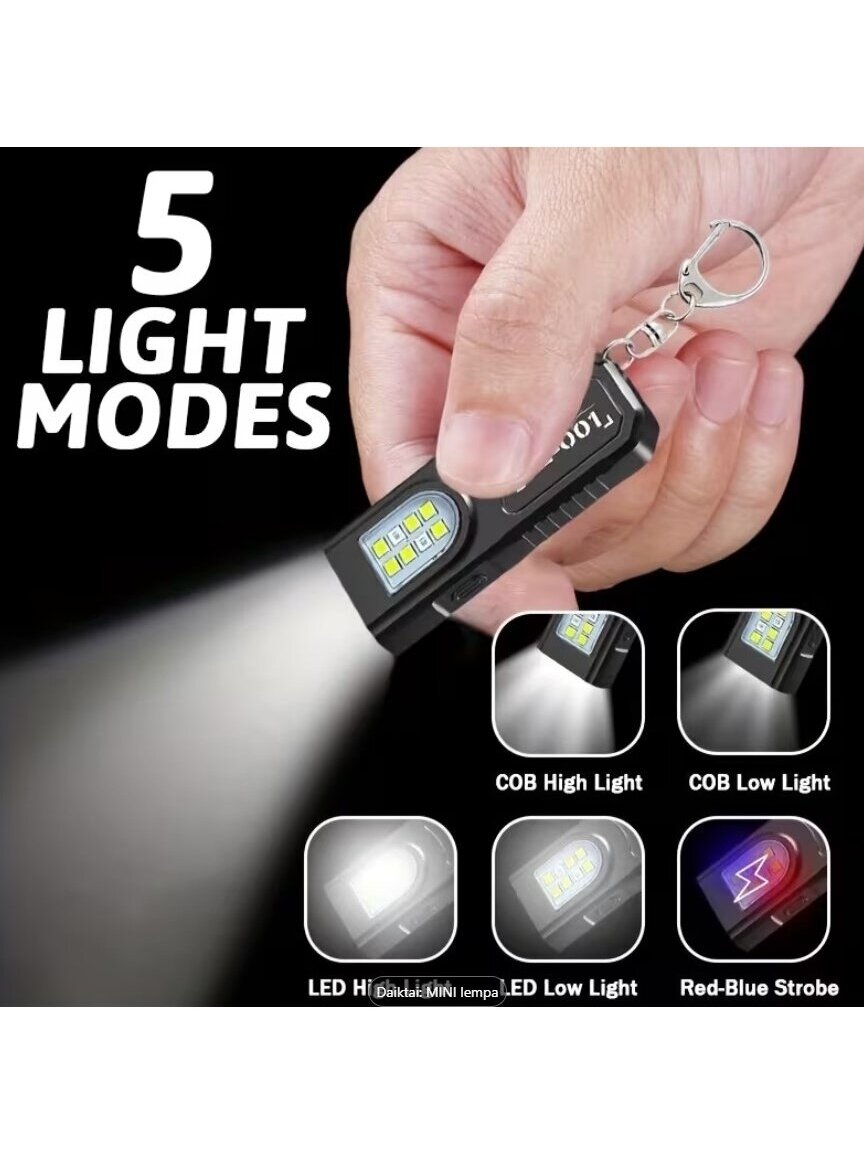 Nešiojamas USB įkraunamas mini žibintas su magnetiniu pagrindu ir 5 šviesos režimais 3