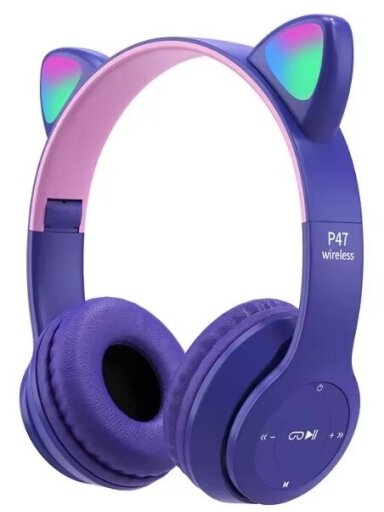 P47M belaidės Bluetooth ausinės su katės ausytėmis (Violetinė) P47M belaidės Bluetooth ausinės su katės ausytėmis (Violetinė)