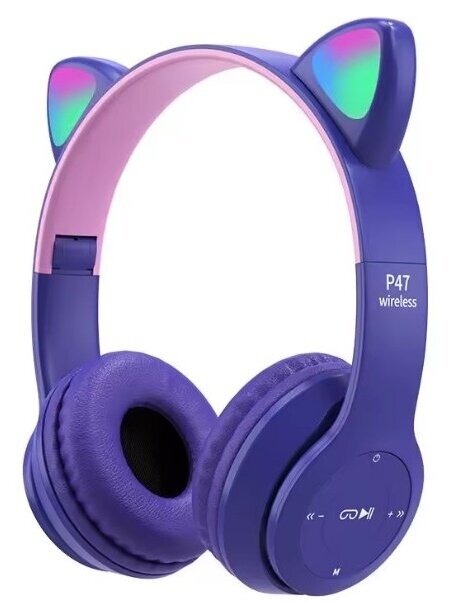 P47M belaidės Bluetooth ausinės su katės ausytėmis (Violetinė)