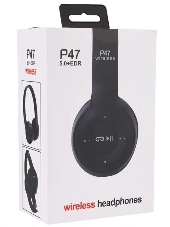 P47 Foldable Wireless Bluetooth Headphones with 3.5 mm Jack (Black) 7