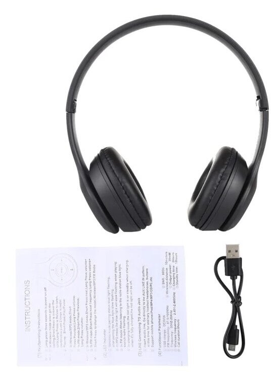 P47 Foldable Wireless Bluetooth Headphones with 3.5 mm Jack (Black) 2