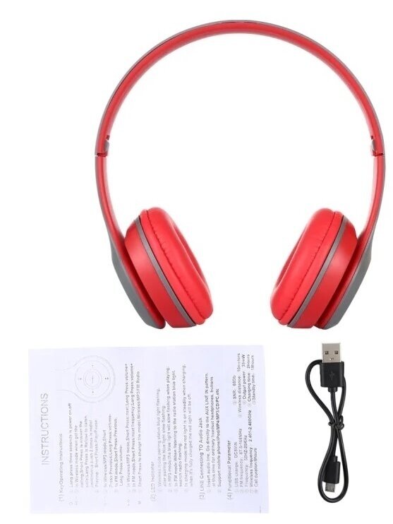 P47 sulankstomos belaidės Bluetooth ausinės su 3,5 mm jungtimi (raudonos) 4