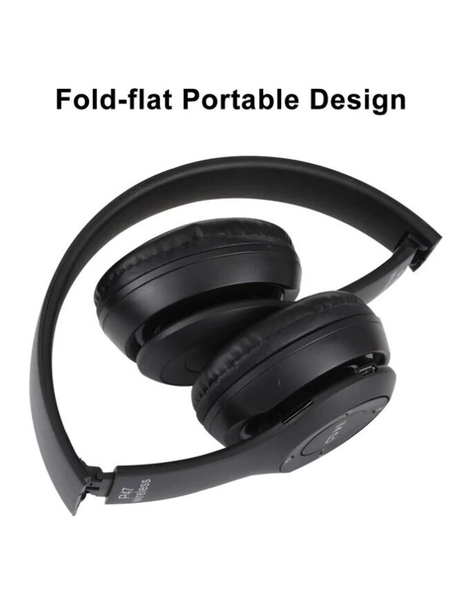 P47 Foldable Wireless Bluetooth Headphones with 3.5 mm Jack (Black) 3