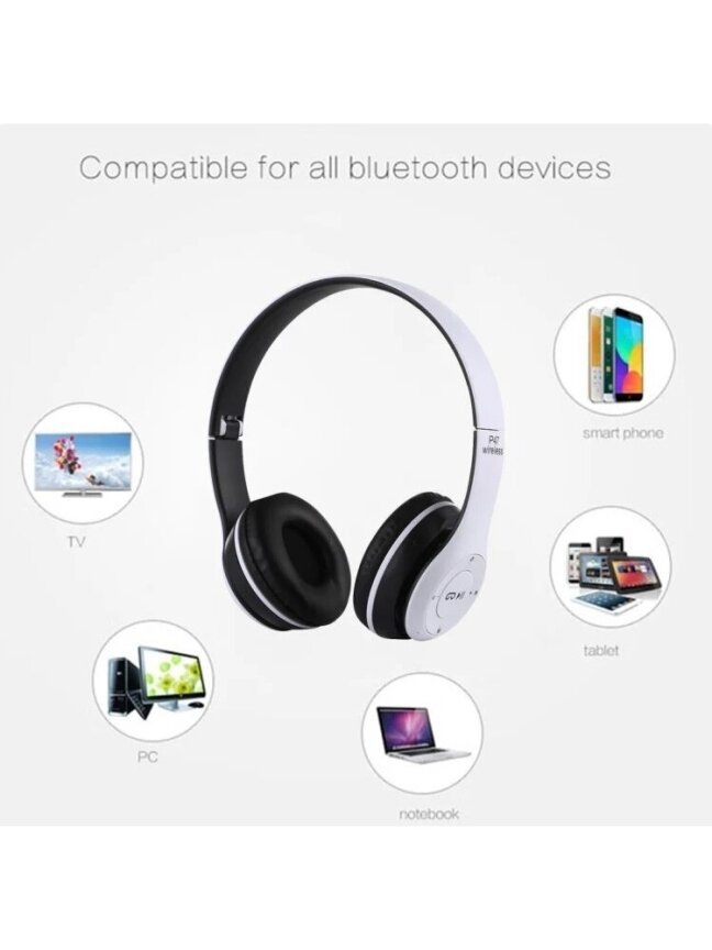 P47 Складные Беспроводные Bluetooth Наушники с 3,5 мм Разъемом (Белые) 6