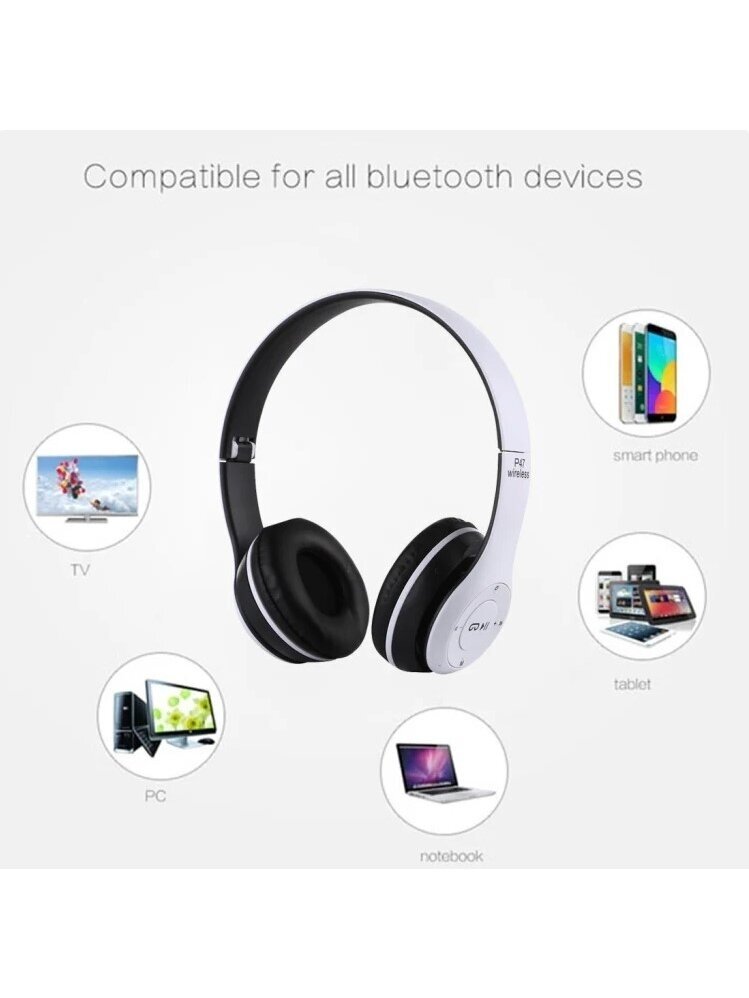 P47 Складные Беспроводные Bluetooth Наушники с 3,5 мм Разъемом (Белые) 6