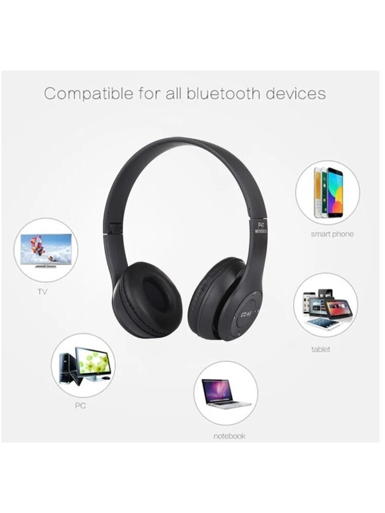 P47 Foldable Wireless Bluetooth Headphones with 3.5 mm Jack (Black) 5
