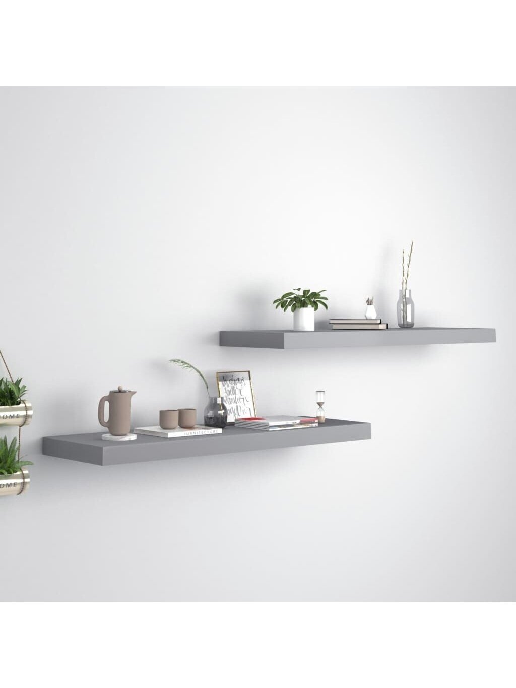 Hanging shelves, 2 pcs, gray, 80 × 23.5 × 3.8 cm, MDF