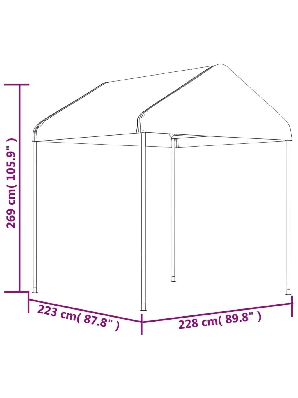 Pavėsinė su stogu, balta, 2,28x2,23x2,69m, polietilenas 3