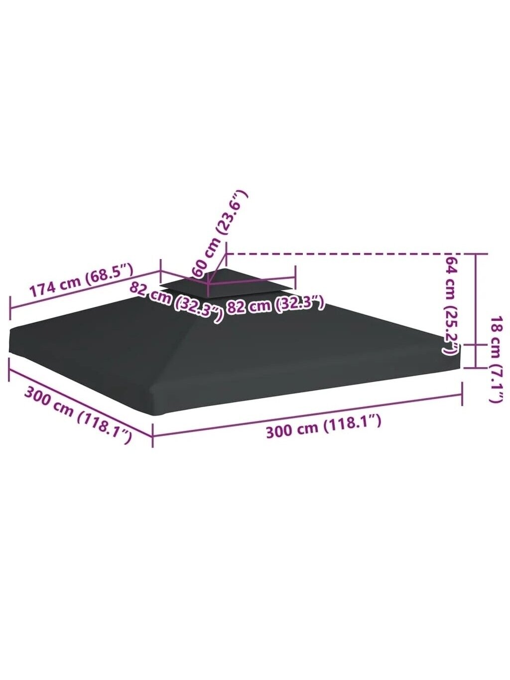 Gazebo replacement canopy, 310 g/m², dark gray, 3 x 3 m 5