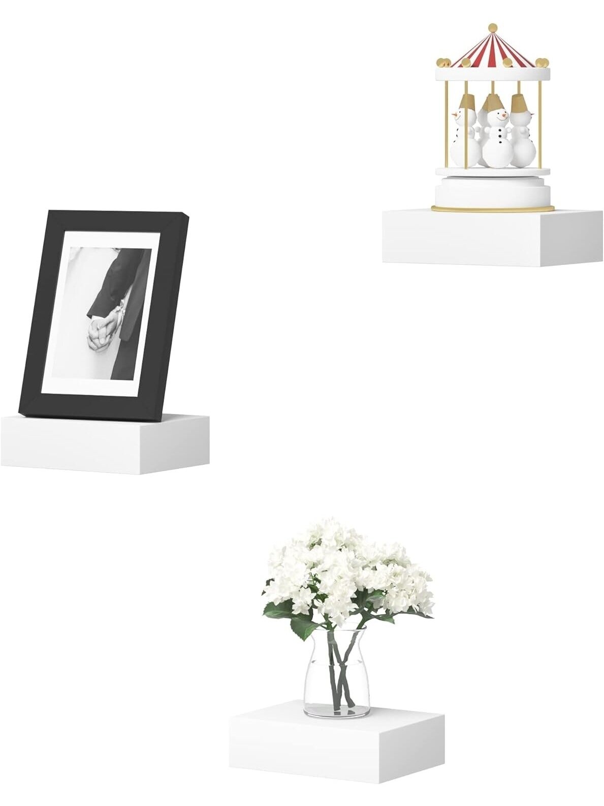 Wall-mounted floating shelf, glossy MDF shelf, 1 pc., 10.5 x 7.5 x 3 cm, white. 2