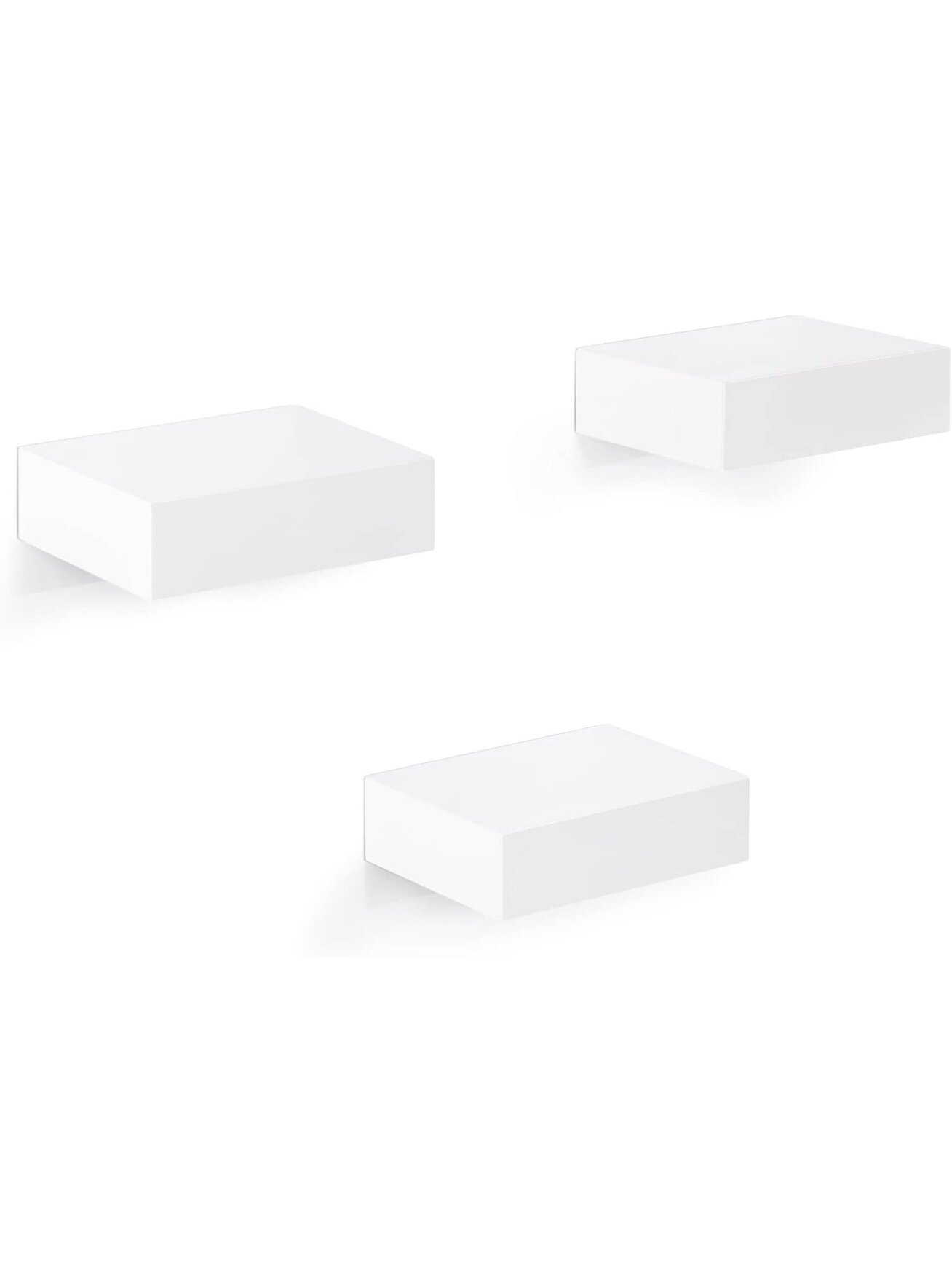 Wall-mounted floating shelf, glossy MDF shelf, 1 pc., 10.5 x 7.5 x 3 cm, white.