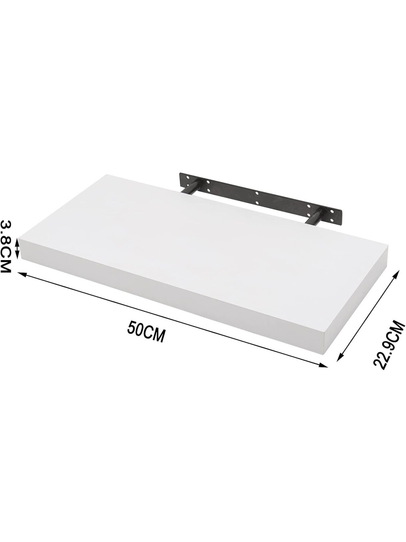 Wall-mounted shelf, wooden shelf, 50 × 22.8 × 3.8 cm, white. 1