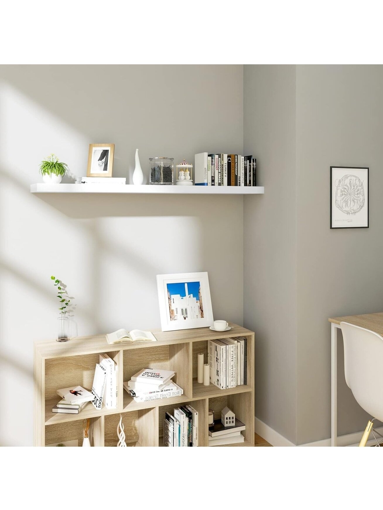 Wall-mounted shelf, wooden shelf, 50 × 22.8 × 3.8 cm, white. 3