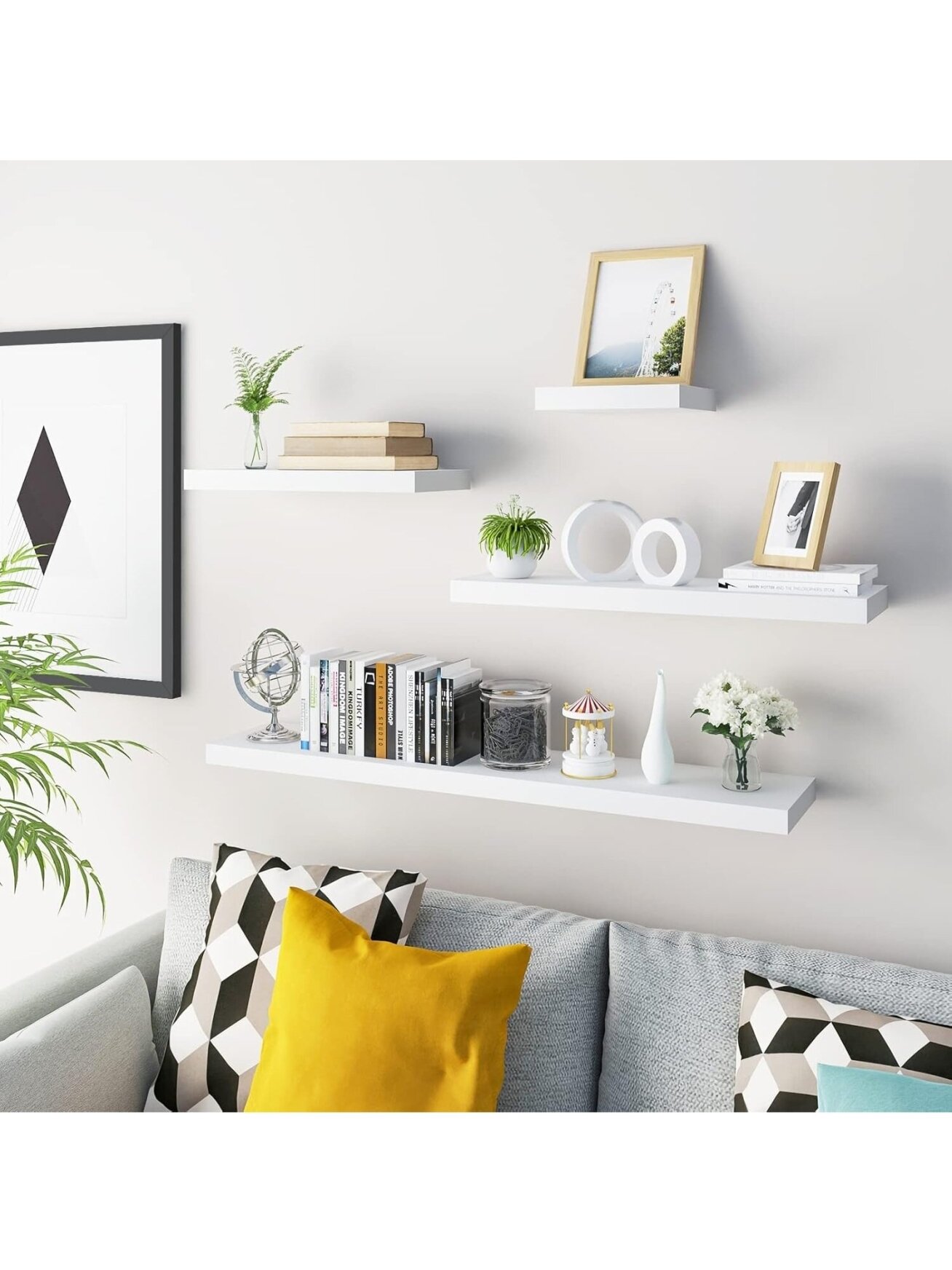 Wall-mounted shelf, wooden shelf, 50 × 22.8 × 3.8 cm, white. 4