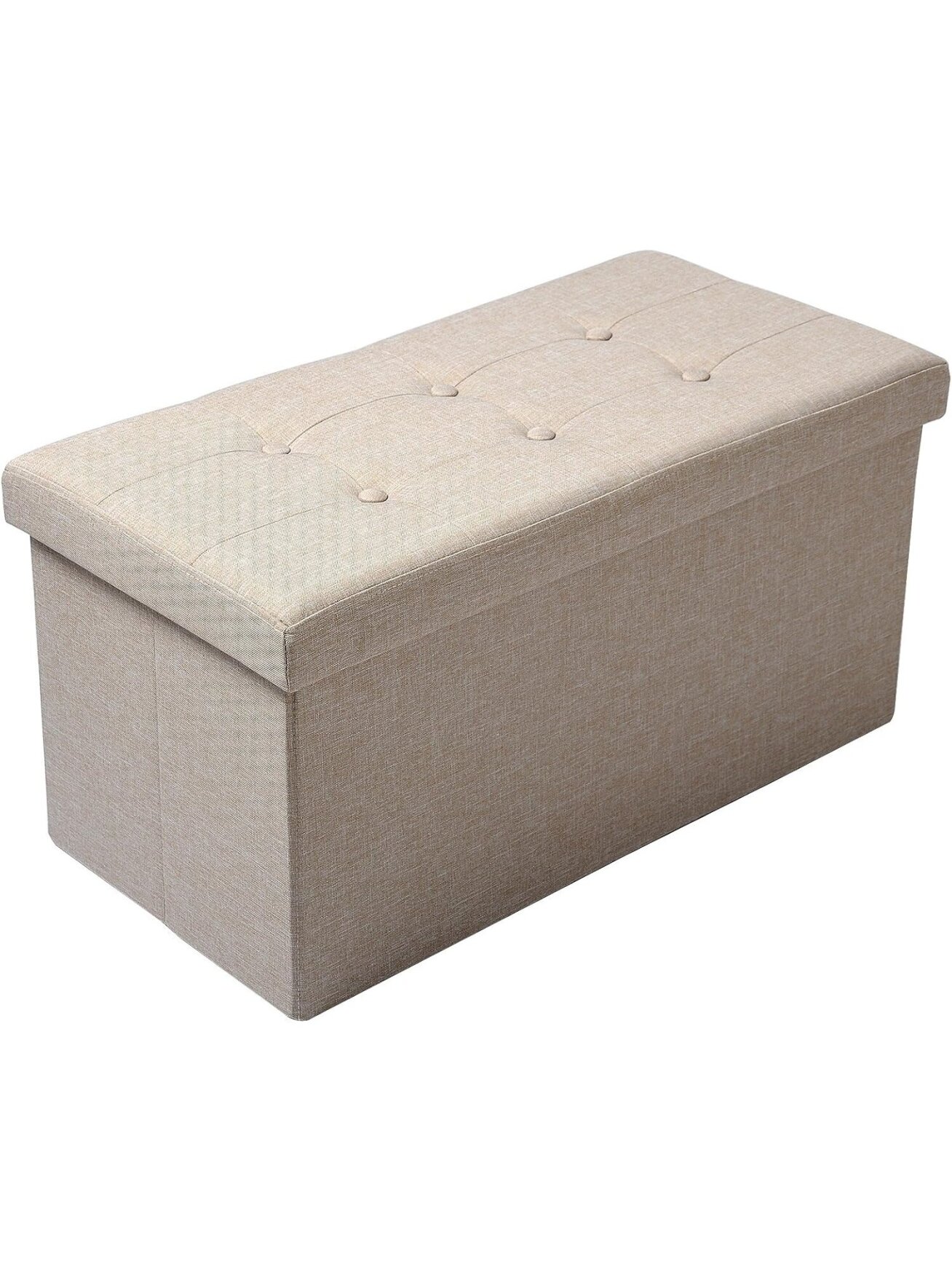 Linen storage ottoman with storage compartment, foldable storage bench pouffe, 76 × 37.5 × 38 cm, beige 1