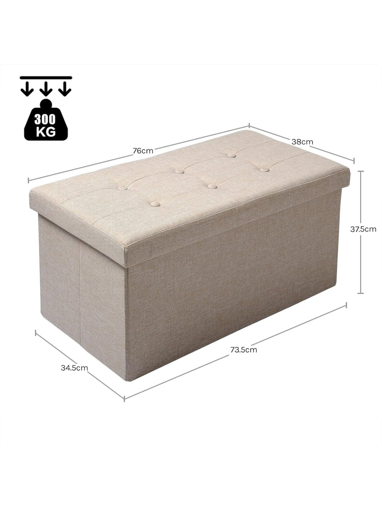 Linen storage ottoman with storage compartment, foldable storage bench pouffe, 76 × 37.5 × 38 cm, beige 6