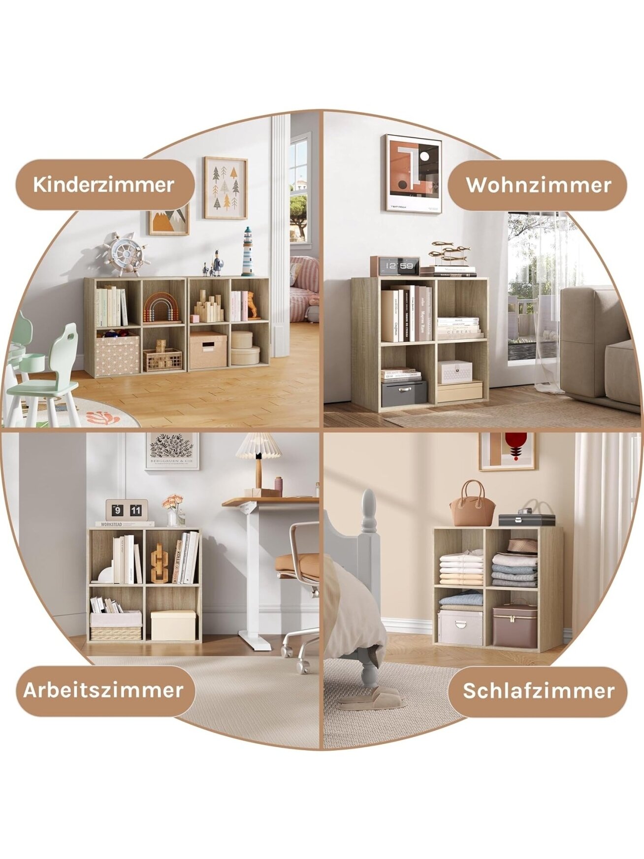 Freestanding cube bookshelf, 4 compartments 2