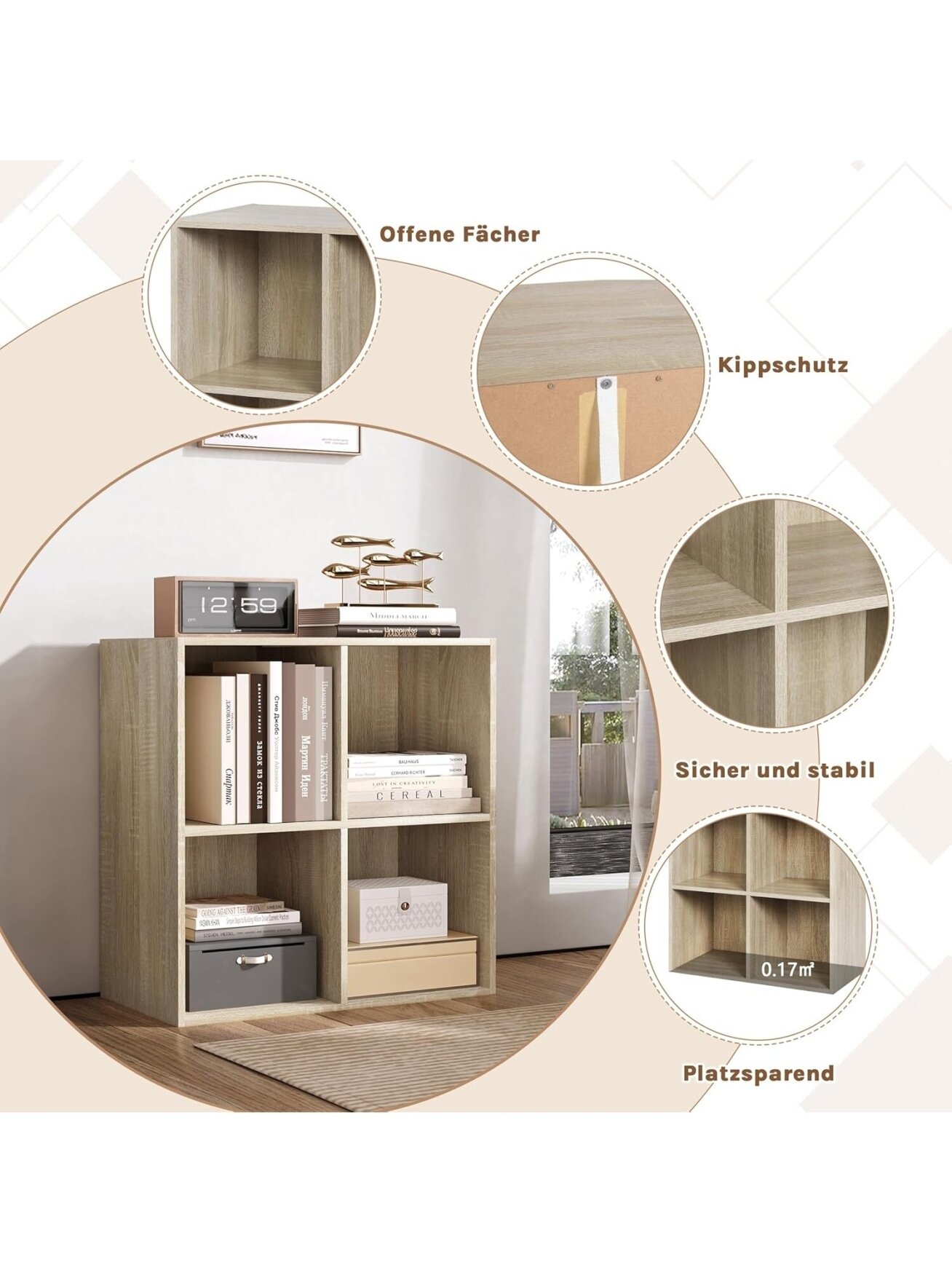 Freestanding cube bookshelf, 4 compartments 3