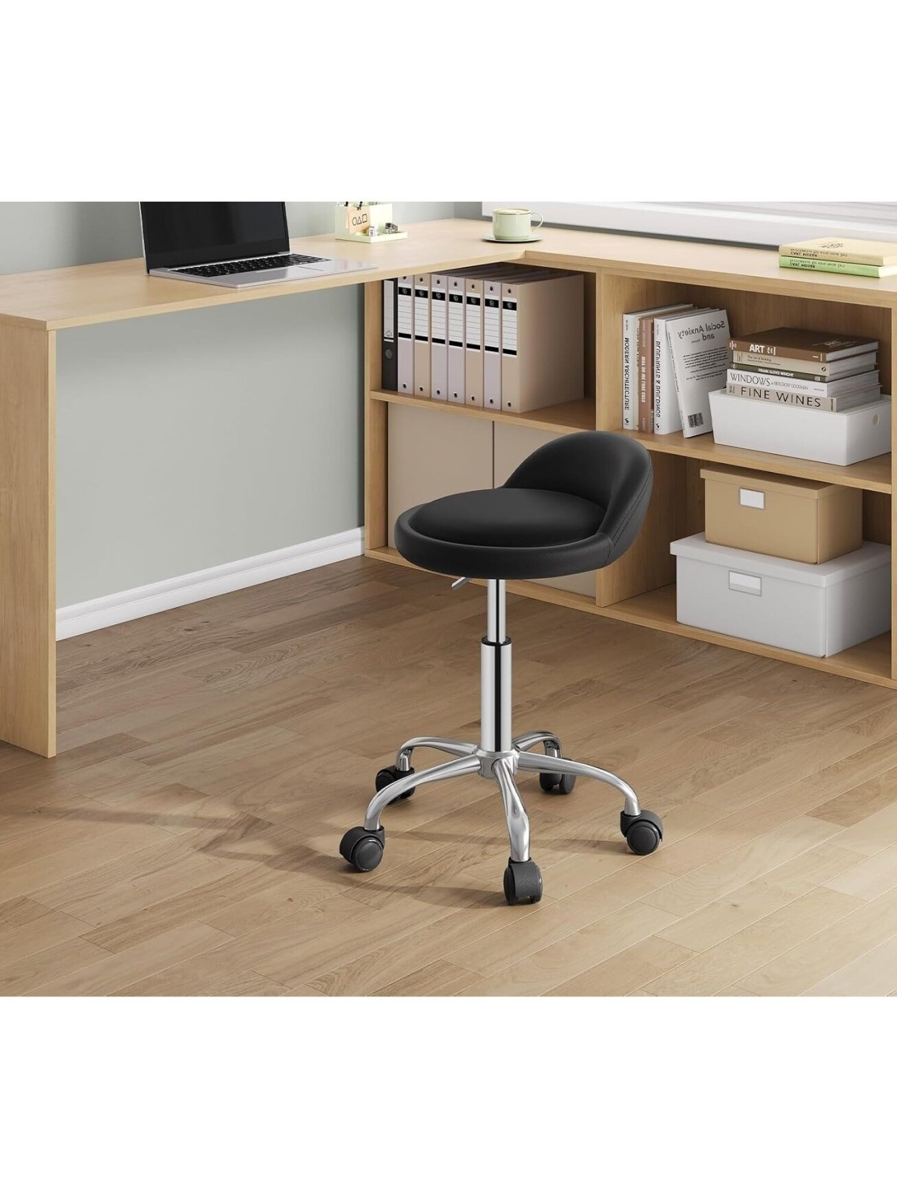 Swivel office chair with wheels and low back support Swivel office chair with wheels and low back support