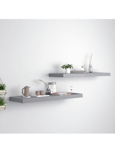 Pakabinamos lentynos, 2vnt., pilkos, 80x23,5x3,8cm, MDF