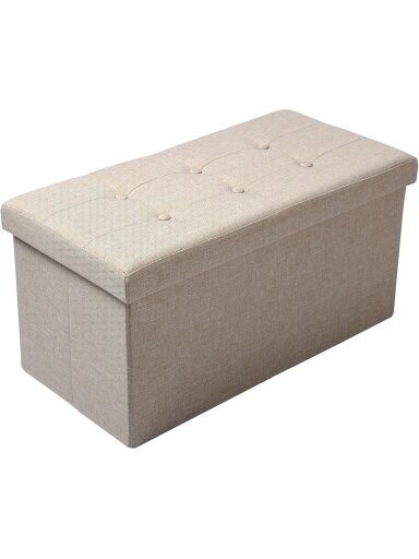 Lina pufs ar uzglabāšanas nodalījumu, salokāms uzglabāšanas soliņš-pufs, 76 × 37,5 × 38 cm, bēšs
