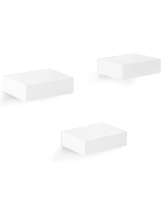 Wall-mounted floating shelf, glossy MDF shelf, 1 pc., 10.5 x 7.5 x 3 cm, white.