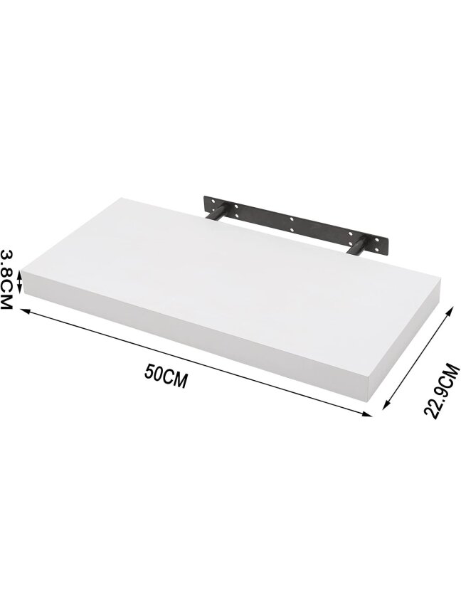 Wall-mounted shelf, wooden shelf, 50 × 22.8 × 3.8 cm, white. 1