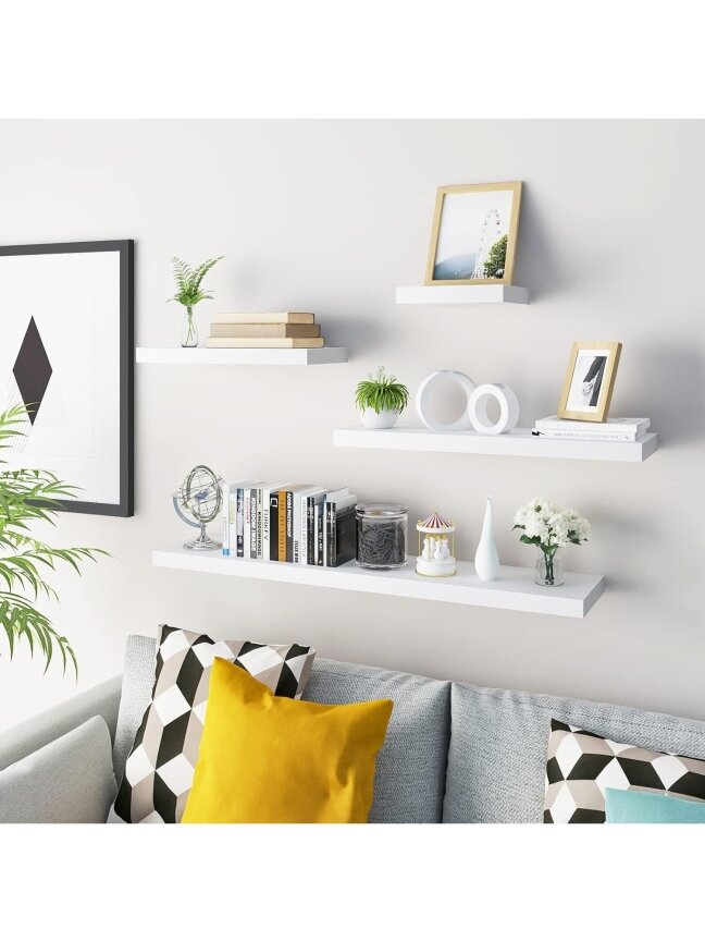 Wall-mounted shelf, wooden shelf, 50 × 22.8 × 3.8 cm, white. 4