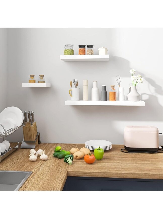 Wall-mounted shelf, wooden shelf, 50 × 22.8 × 3.8 cm, white. 5