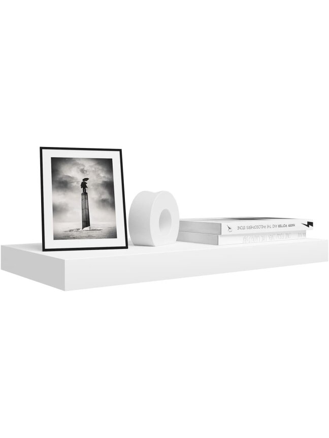 Wall-mounted shelf, wooden shelf, 50 × 22.8 × 3.8 cm, white.