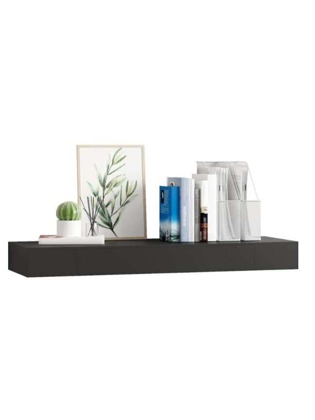 Wall-mounted shelf with drawer, black, 80 × 25 × 8 cm 2