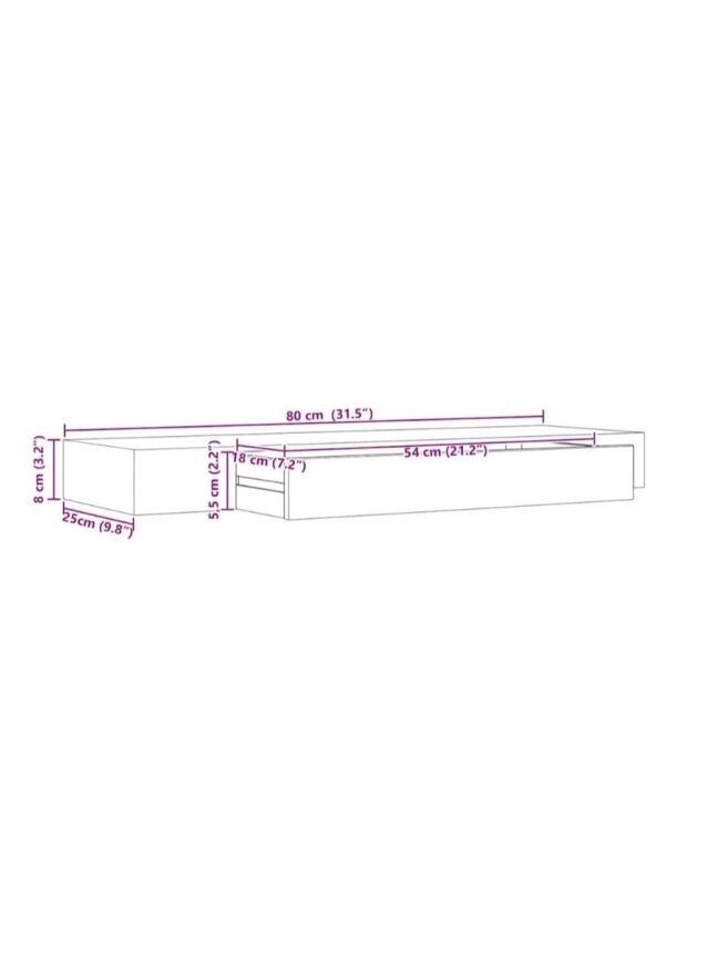 Wall-mounted shelf with drawer, black, 80 × 25 × 8 cm 7
