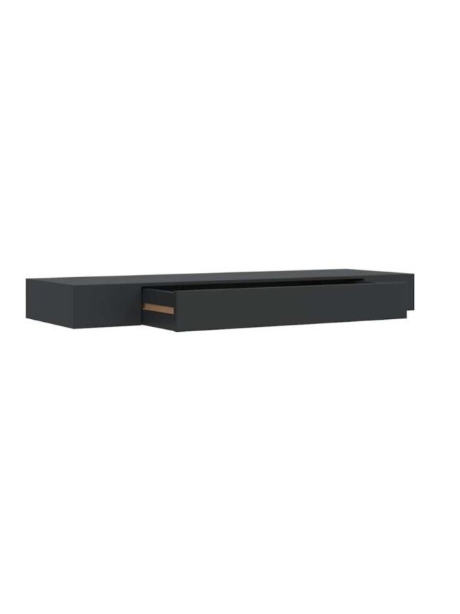 Wall-mounted shelf with drawer, black, 80 × 25 × 8 cm