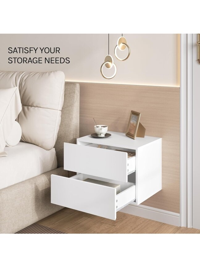 Wall-mounted bedside table with drawer, 40 × 30 × 30 cm