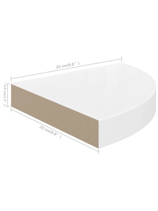 Pakabinamos kampinės lentynos, 4vnt., baltos, 25x25x3,8cm, MDF 6