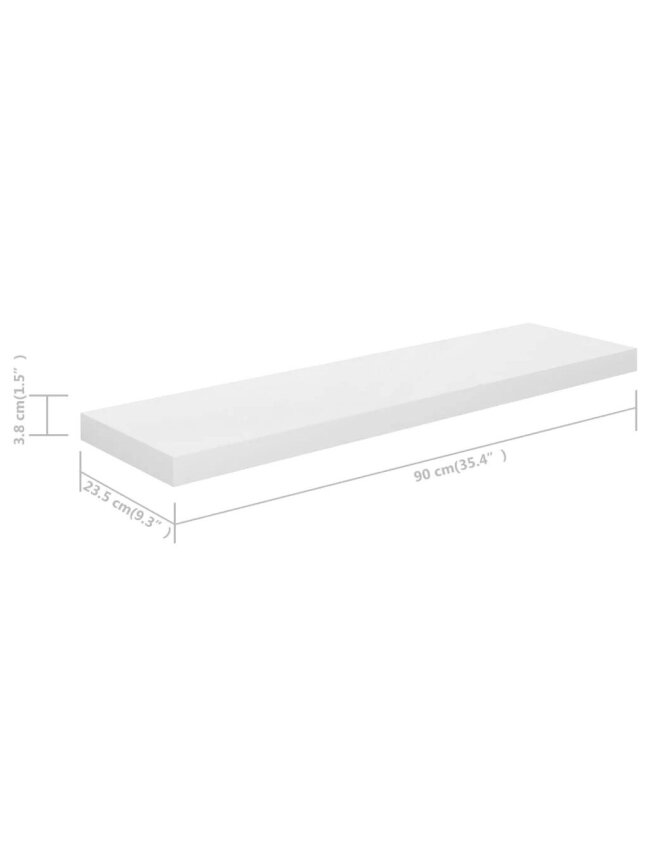 Pakabinamos lentynos, 2vnt., baltos, 90x23,5x3,8cm, MDF 7