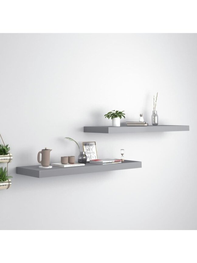 Hanging shelves, 2 pcs, gray, 80 × 23.5 × 3.8 cm, MDF