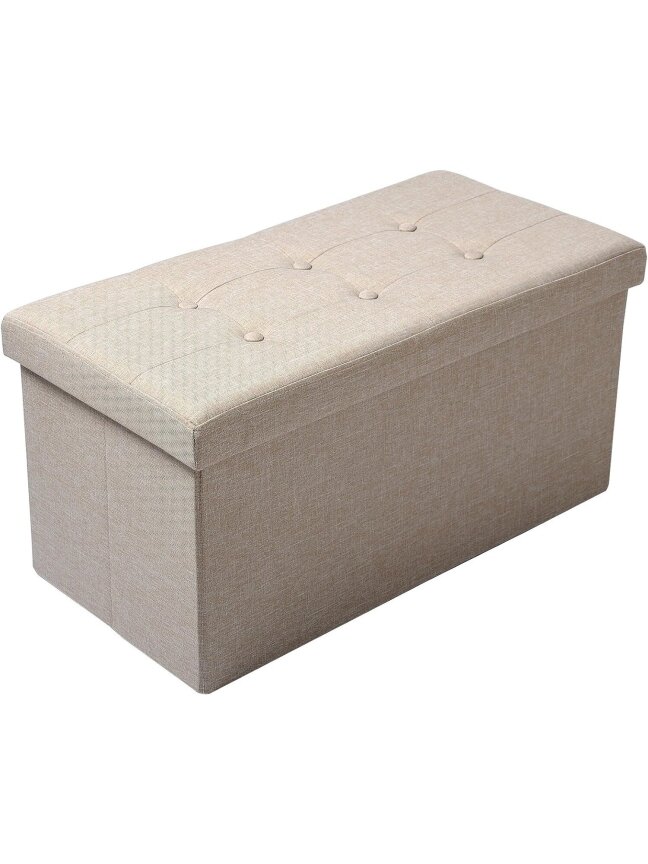 Linen storage ottoman with storage compartment, foldable storage bench pouffe, 76 × 37.5 × 38 cm, beige 1