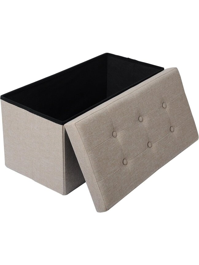 Linen storage ottoman with storage compartment, foldable storage bench pouffe, 76 × 37.5 × 38 cm, beige 4