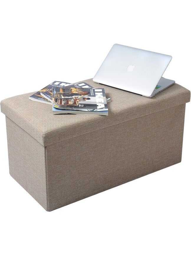 Linen storage ottoman with storage compartment, foldable storage bench pouffe, 76 × 37.5 × 38 cm, beige 5