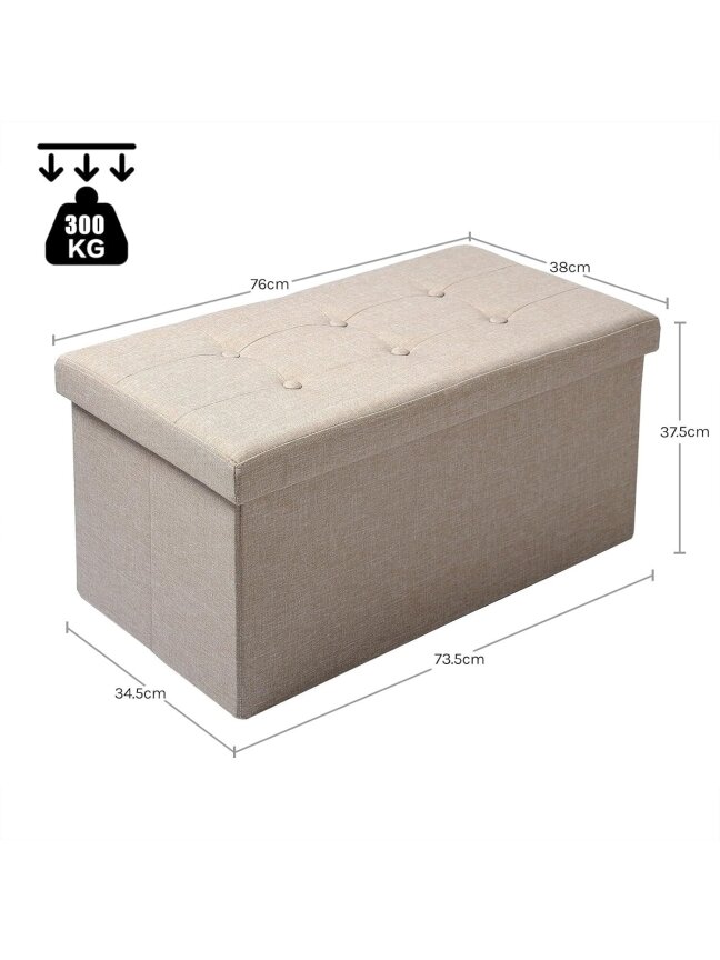 Linen storage ottoman with storage compartment, foldable storage bench pouffe, 76 × 37.5 × 38 cm, beige 6