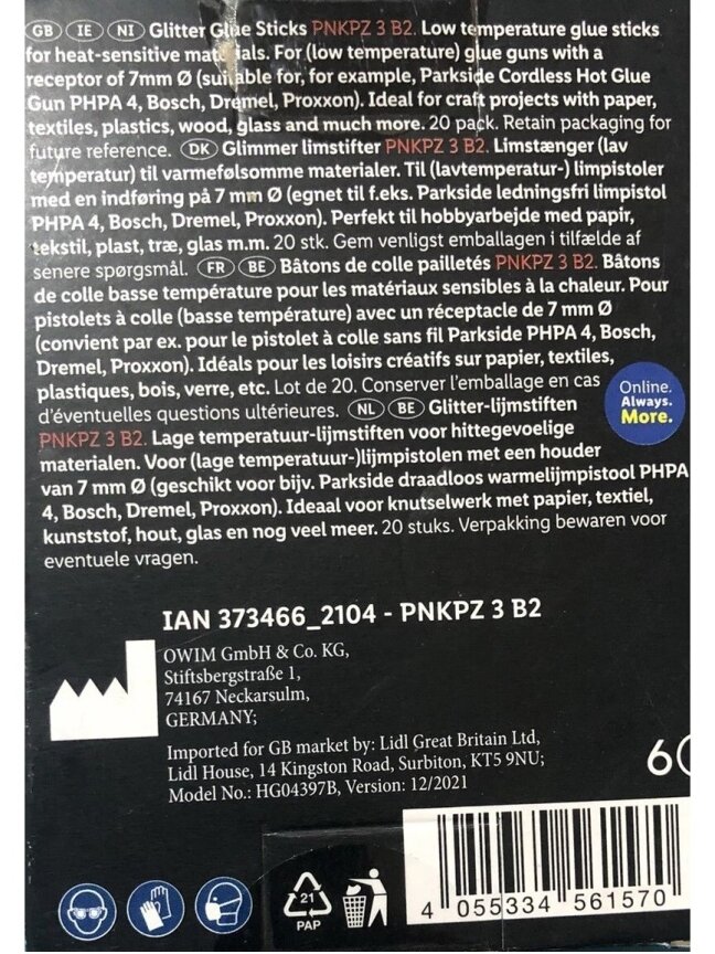 „Parkside“ blizgučių klijų lazdelės PNKPZ 3 B2 – 20 vnt. pakuotėje 1