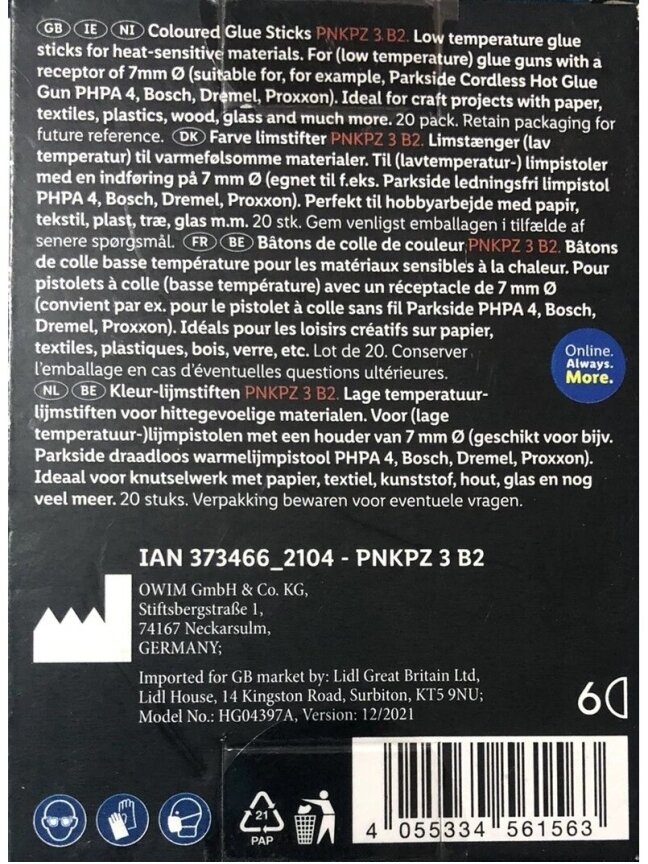 Kolorowe pałeczki klejowe „Parkside” PNKPZ 3 B2 – opakowanie 20 szt. 1