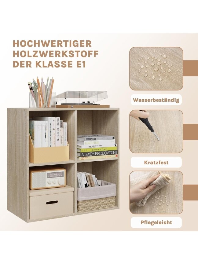 Freestanding cube bookshelf, 4 compartments 4