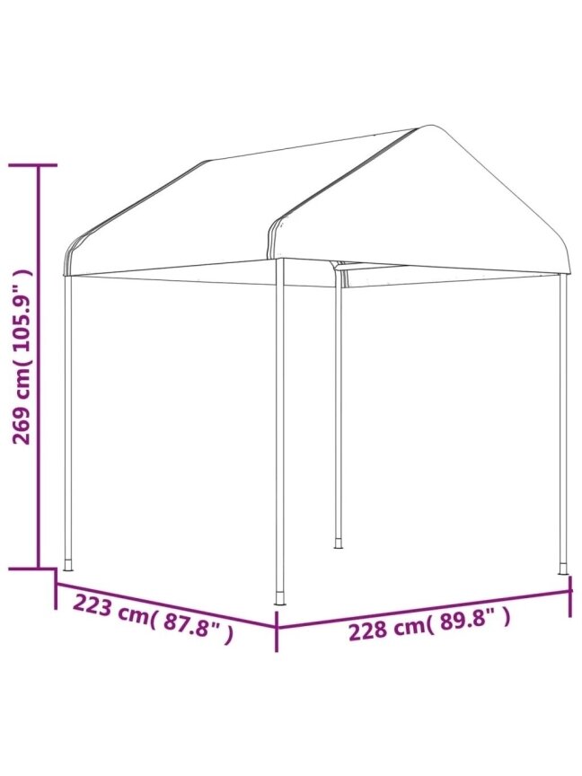 Pavėsinė su stogu, balta, 2,28x2,23x2,69m, polietilenas 3