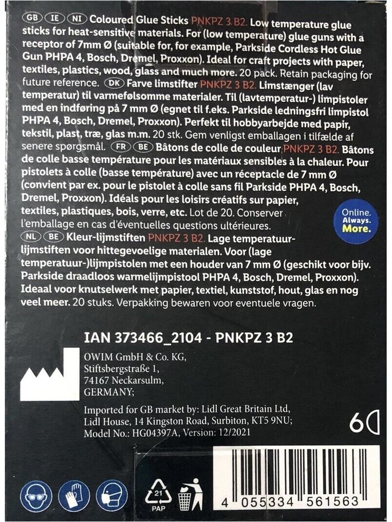 Kolorowe pałeczki klejowe „Parkside” PNKPZ 3 B2 – opakowanie 20 szt. 1